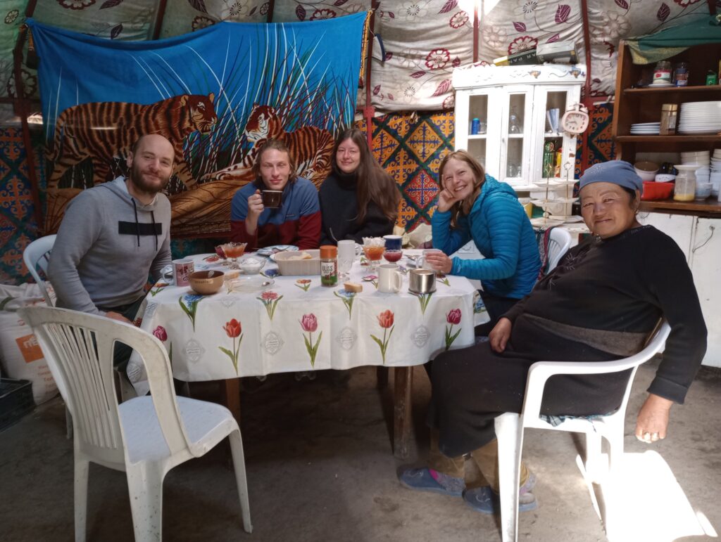 Breakfast in the kitchen yurt